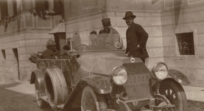 Officers of the First Army posing in a car. 1919