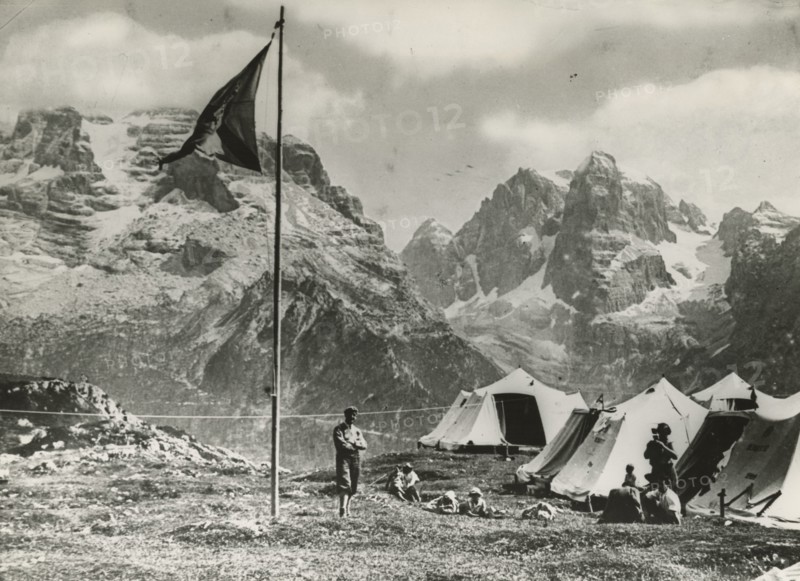 The IX Touring Club Italiano Campsite on Monte Spinale, at the foot of the Brenta Group. 1930