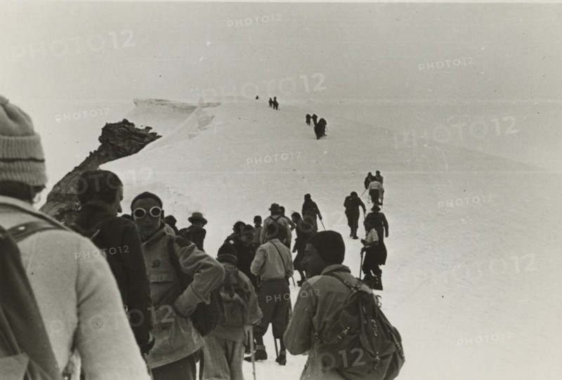 Hikers heading towards the summit of Adamello. 1936