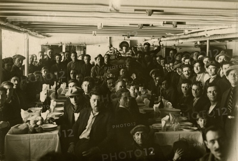 The third-class dining hall of the ocean liner Conte Verde