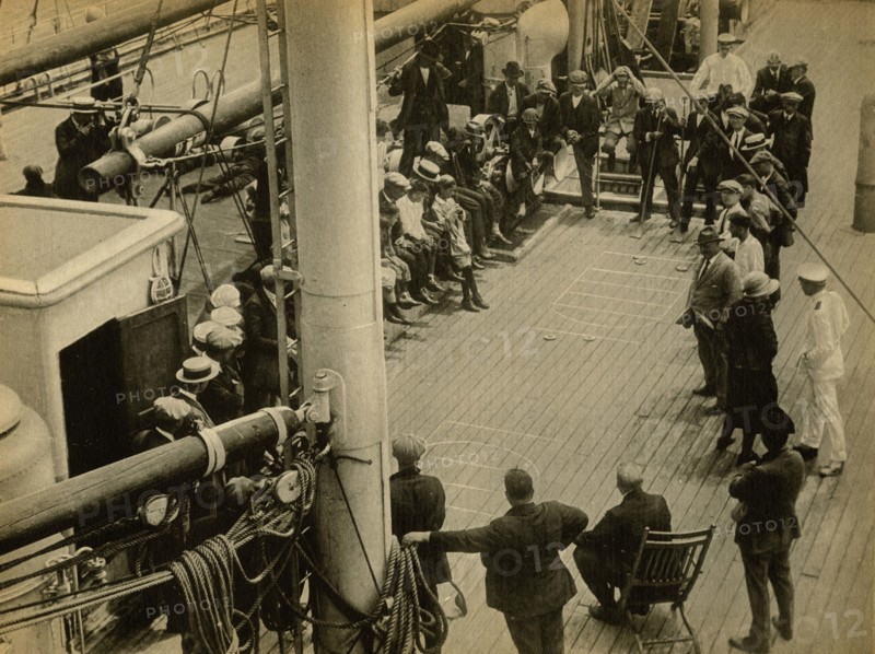 Games on the third class deck of the Giulio Cesare