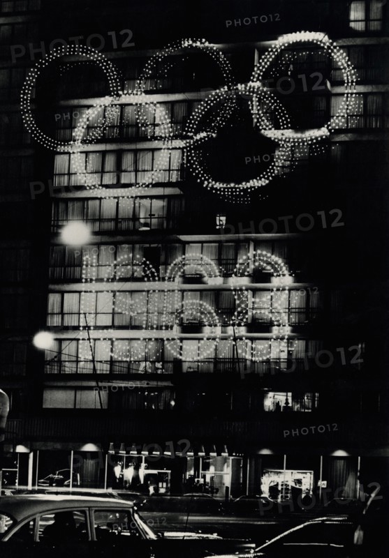 Illuminated signs of the Olympic Games in Mexico City