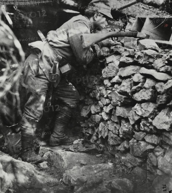 An infantryman in the trenches near Oslavia.