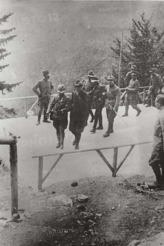 The Austrian plenipotentiaries are led to an Italian Command for the armistice negotiations.