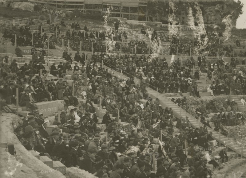 The Greek Theatre of Syracuse packed with people.