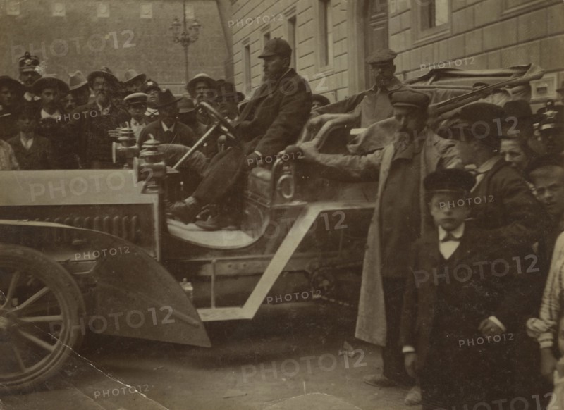 Frederick Johnson in the car. 
	
		1904