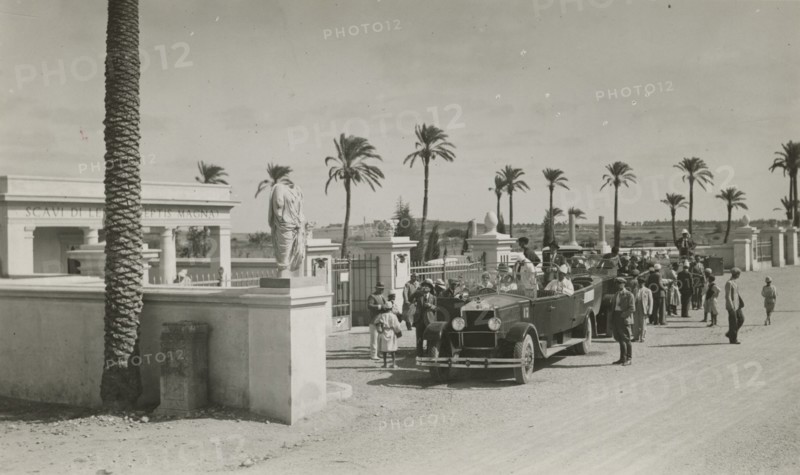 Excursionists at the entrance to Leptis Magna. 1931