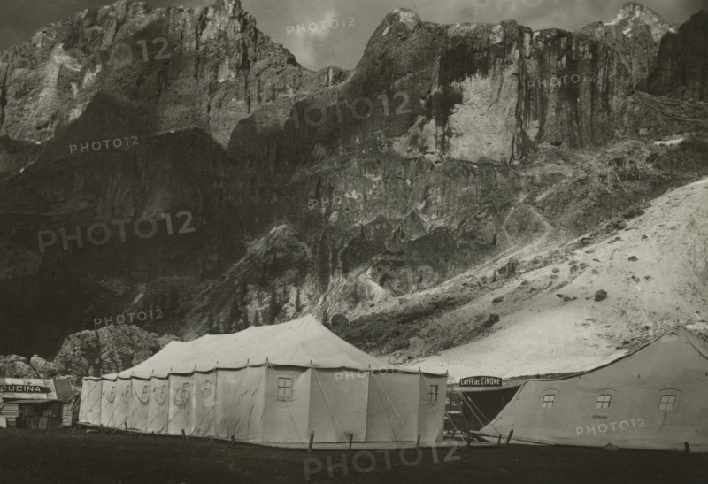 XIV Touring Club Italiano Campsite at the Travignolo springs: the tents reserved for kitchens and the canteen. 1935