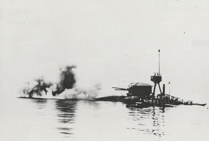 Navy monitor in action on the Piave.