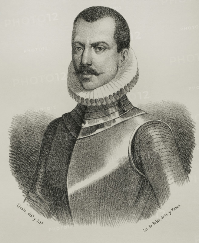 Luis Fajardo de la Cueva (Luis Yanez Fajardo de la Cueva) (ca. 1508-1574), 2nd Marquis of los Velez. Spanish nobleman and military officer. President of the Royal and Supreme Council of the Indies. He held the Adelantado mayor and captaincy general of the Kingdoms of Murcia, Granada and Valencia. Portrait. Drawing by Llanta. Lithography. ""Cronica General de Espana, Historia Ilustrada y Descriptiva de sus Provincias. Andalucia"", 1869.
