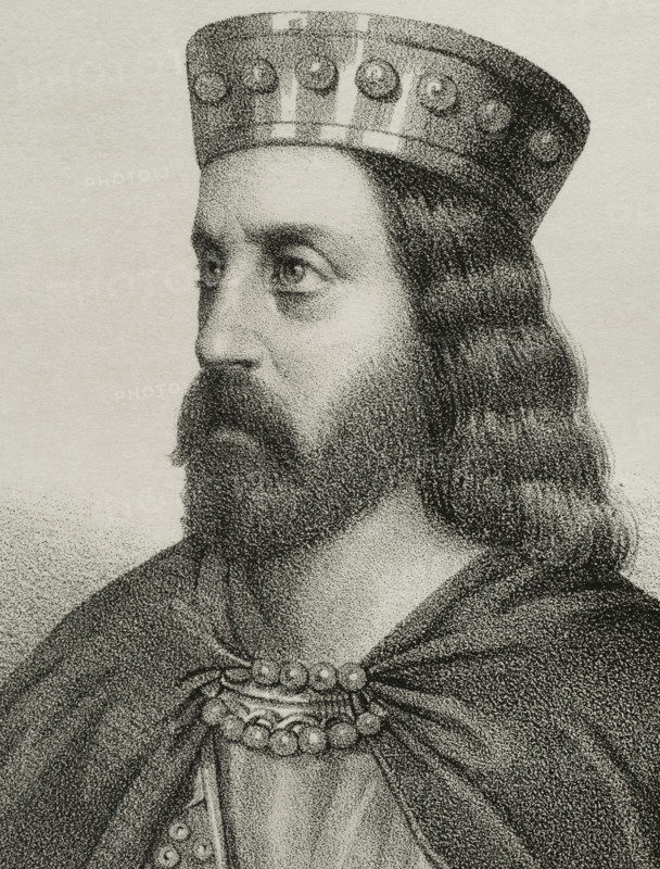 Alfonso I of Asturias, called the Catholic (693-757). King of Asturias (739-757). Astur-Leonese dynasty. Portrait. Drawing by Llanta. Lithography. Detail. ""Cronica General de Espana, Historia Ilustrada y Descriptiva de sus Provincias. Andalucia"", 1869.