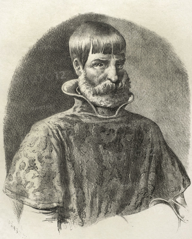 Juan Ponce de Leon (1460-1521). Spanish explorer and conquistador, known for leading the first official European expedition to Florida and serving as the first governor of Puerto Rico. Portrait. Lithography. ""Cronica General de Espana, Historia Ilustrada y Descriptiva de sus Provincias. Andalucia"", 1869.