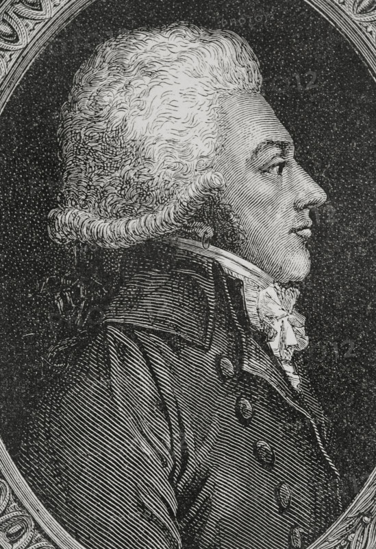 Alexandre de Lameth (Alexandre-Theodore-Victor de Lameth) (1760-1829), Count de Lameth. French general and politician. Elected deputy of the nobility for Peronne (Somme department) to the Estates General in 1789. One of the driving forces behind the abolition of privileges on the night of 4 August 1789, although he was in possession of them, soon renounced. Portrait. Drawing by Hippolyte de la Charlerie. Engraving by Pannemaker. ""History of the French Revolution"". Volume I, 1876.