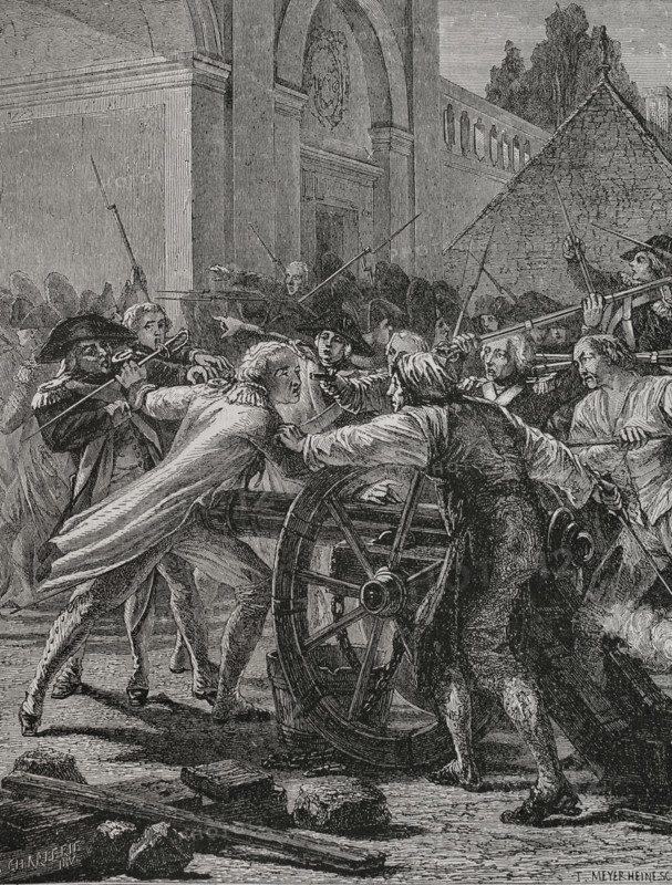 French Revolution. Nancy Mutiny (31 August 1790). Since 1789, unrest had gripped the entire French army. Promotions and salaries were blocked, and royalists and Jacobins were in conflict. From 5 August 1790, the garrison at Nancy suffered a rebellion, as soldiers claimed that officers were stealing from them due to the lack of accounts for certain deductions from their salaries. The Nancy garrison consisted of the Regiment du Roi (King's Regiment), the Regiment suisse de Chateauvieux (one of the regiments of Swiss mercenaries in the French infantry) and Regiment Mestre de Camp General cavalerie (cavalry). They imprisoned the officers, including General de Malseigne, sent by La Fayette to restore order. While de Bouille, commanding the troops sent by the National Assembly to suppress the mutiny, was negotiating the release of some of the officers, a clash broke out at the Stainville Gate, where the advance troops of de Bouille's forces halted in front of an artillery piece manned by sol...