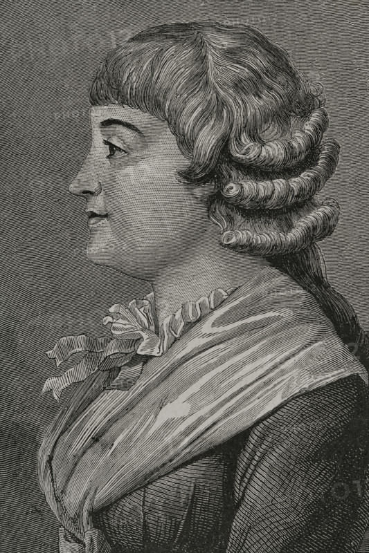 Madame Roland (Marie-Jeanne Roland de la Platiere) (1754-1793). French revolutionary. She was sentenced to the guillotine during the Reign of Terror. Portrait. Engraving. ""History of the French Revolution"". Volume I, 1876.