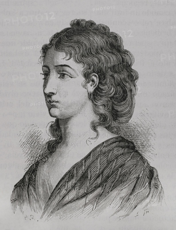 Cecile Renault (Cecile-Aimee Renault) (1774-1794). Young French royalist, accused of attempting to assassinate Maximilien Robespierre during the Reign of Terror. She was condemned to death and guillotined in Paris, along with members of her family, on 17 June 1794 (29 prairial year II). Portrait. Engraving. ""History of the French Revolution"". Volume I, part 2, 1879.