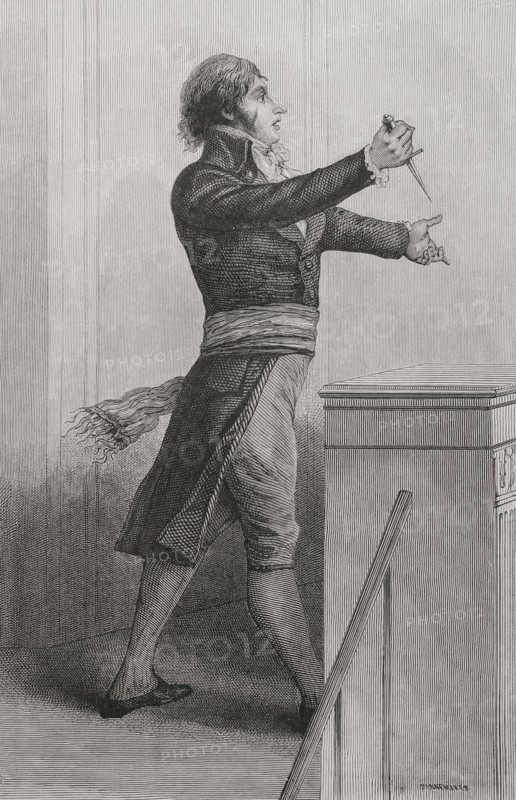 Jean-Lambert Tallien (1767-1820). French politician during the French Revolution. He took an active part in the September Massacres, 1792. President of the National Convention (21 March to 5 April 1794). During the Directory he was a member of the Council of Five Hundred. Portrait. Engraving by Pannemaker after E. Viollat. ""History of the French Revolution"". Volume I, part 2, 1879.