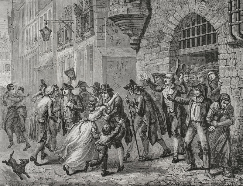French Revolution (1789-1799). Paris. Freedom for people imprisoned during the Reign of Terror, 1794. Drawing by H. Renaud. Engraving by Jonnard. ""History of the French Revolution"". Volume I, part 2, 1879.