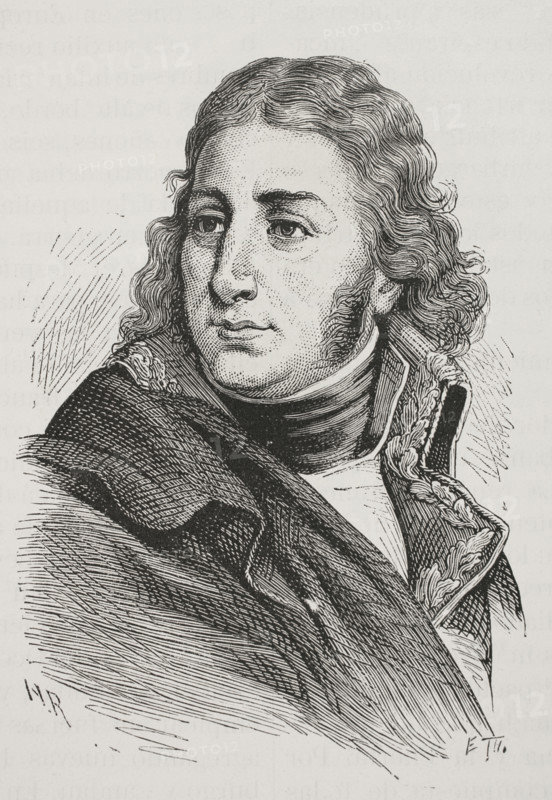 Pierre Francois Augereau (1757-1816). French general. Marshal of the Empire in 1804. Duke of Castiglione. Portrait. Engraving. ""History of the French Revolution"". Volume I, part 2, 1879.