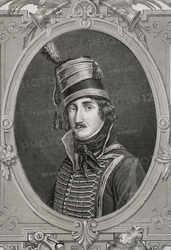 Francois Severin Marceau (Francois Severin Marceau-Desgraviers) (1769-1796). French general of the Revolutionary Wars. Portrait. Engraving. ""History of the French Revolution"". Volume I, part 2, 1879.