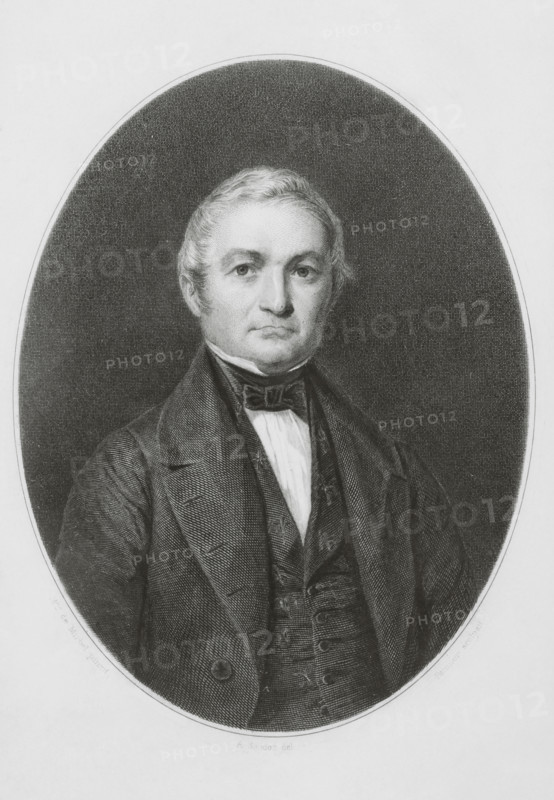 Louis-Adolphe Thiers (1797-1877). French statesman and historian. President of the Third Republic from 1871 to 1873. Thiers negotiated peace with Prussia and defeated the Paris Commune, insurrectionary movement in 1871. Portrait. Drawing by A. Sandoz. Engraving by Pannier. ""Histoire du Consulat et de l'Empire"" (History of the Consulate and the Empire of France under Napoleon), by A. Thiers. Volume I. Published in Paris, 1845.