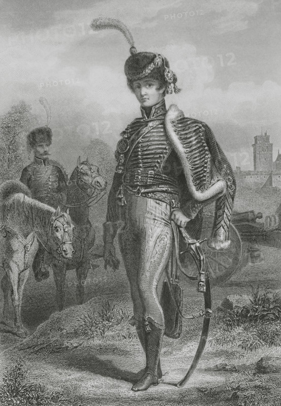 Gerard Duroc (Geraud Christophe Michel du Roc) (1772-1813). French general. Portrait of Duroc as commander of artillery of the Consular Guard (Garde Consulaire). Drawing by Eugene Charpentier. Engraving by Audibran. ""Histoire du Consulat et de l'Empire"" (History of the Consulate and the Empire of France under Napoleon), by A. Thiers. Volume III. Published in Paris, 1845.
