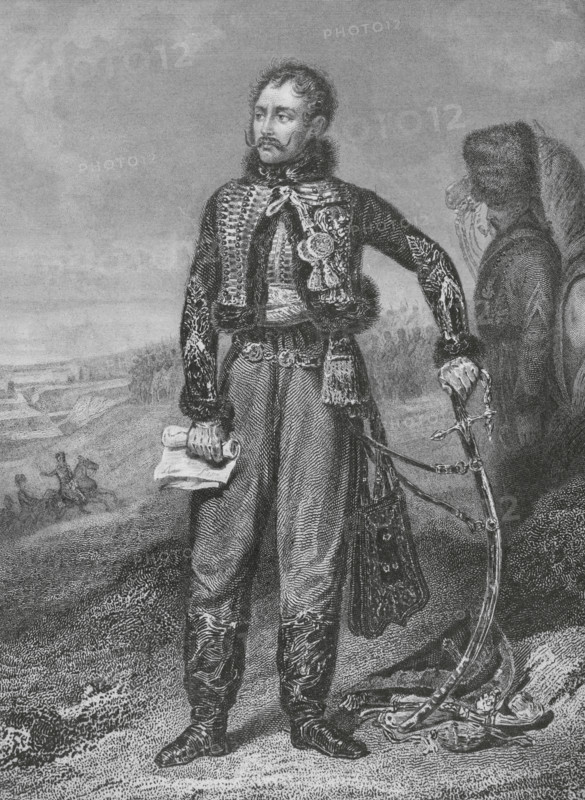 Antoine Charles Louis de Lasalle (1775-1809). French cavalry general. Drawing by A. Sandoz after the portrait of Antoine-Jean Gros, 1808. Engraving by Tavernier. ""Histoire du Consulat et de l'Empire"" (History of the Consulate and the Empire of France under Napoleon), by A. Thiers. Volume VIII. Published in Paris, 1849.
