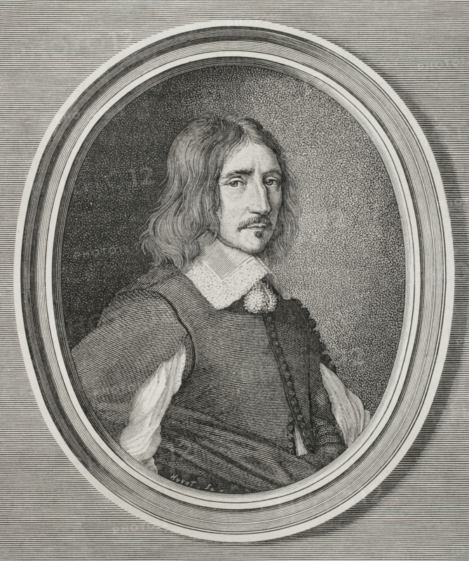 Georges de Scudery (1601-1667). French dramatist, novelist and poet. Portrait. Engraving by Huyot after Robert Nanteuil (1623-1678). XVIIme siecle: lettres, sciences et arts, France 1590-1700 (17th century: letters, sciences and arts), by Paul Lacroix. Published in Paris by Librairie de Firmin-Didot et Cie, 1882.