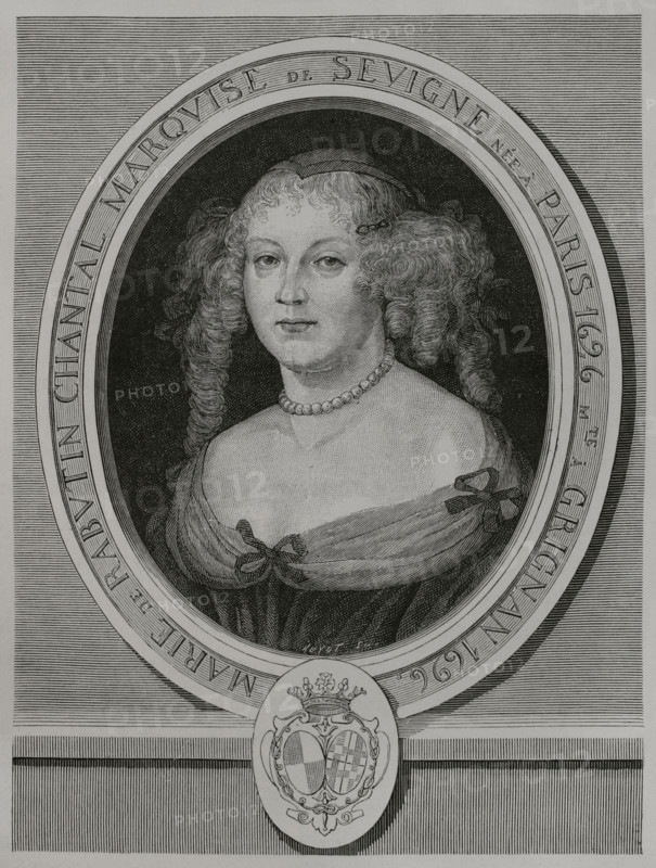 Madame de Sevigne (Marie de Rabutin-Chantal) (1626-1696), Marchioness de Sevigne. French epistolary writer. Portrait. Engraving by Huyot after a painting by Robert Nanteuil (1623-1678) in 1666, engraved by Emile-Alfred Rousseaux (1831-1874). XVIIme siecle: lettres, sciences et arts, France 1590-1700 (17th century: letters, sciences and arts), by Paul Lacroix. Published in Paris by Librairie de Firmin-Didot et Cie, 1882.