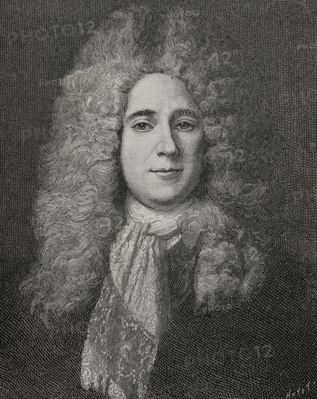 François Mansart (1598-1666). French architect. Portrait. Engraving by Huyot after a painting by Nicolas de Largillière (1656-1747). XVIIme siècle: lettres, sciences et arts, France 1590-1700 (17th century: letters, sciences and arts), by Paul Lacroix. Published in Paris by Librairie de Firmin-Didot et Cie, 1882.