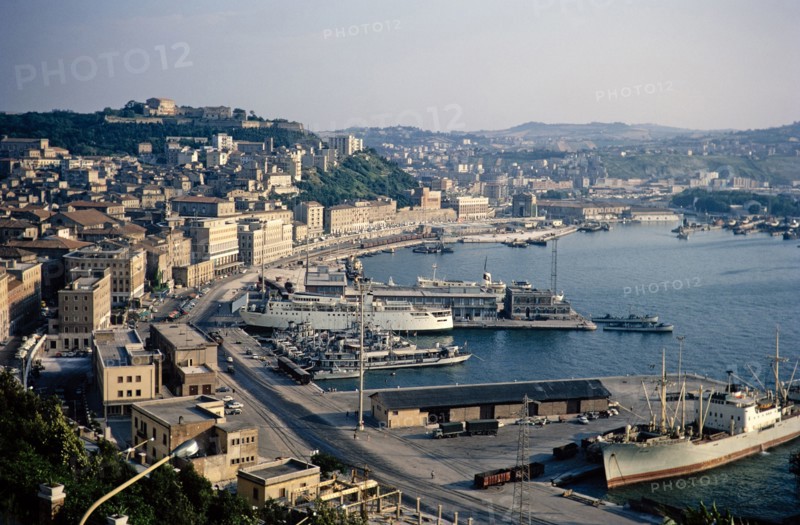 View over port and city of Ancona, Marche region, Italy 1969.