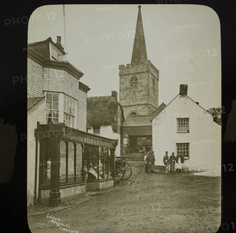 Men carrying coffin from church presumably a victim of the SS Mohegan shipwreck, St Keverne, Cornwall, England, UK 1898,.