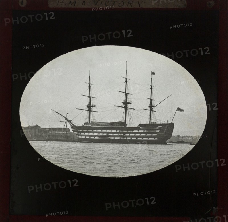HMS Victory photographed c 1900, presumably at Portsmouth harbour, England, UK.