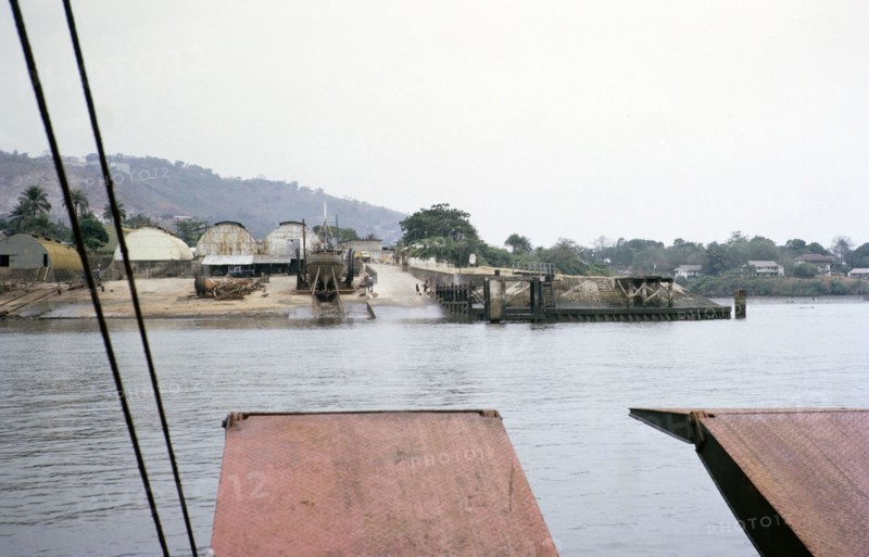Front of boat approaching Kissy ferry terminal at Freetown, Sierra Leone, west Africa 1963.