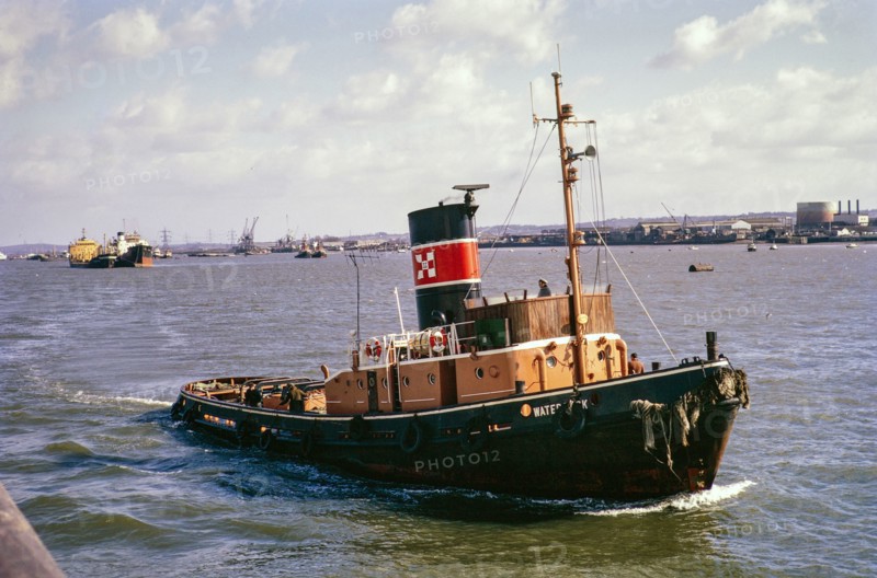 Tugboat 'Watercock, River Thames, London, England, UK 1971.