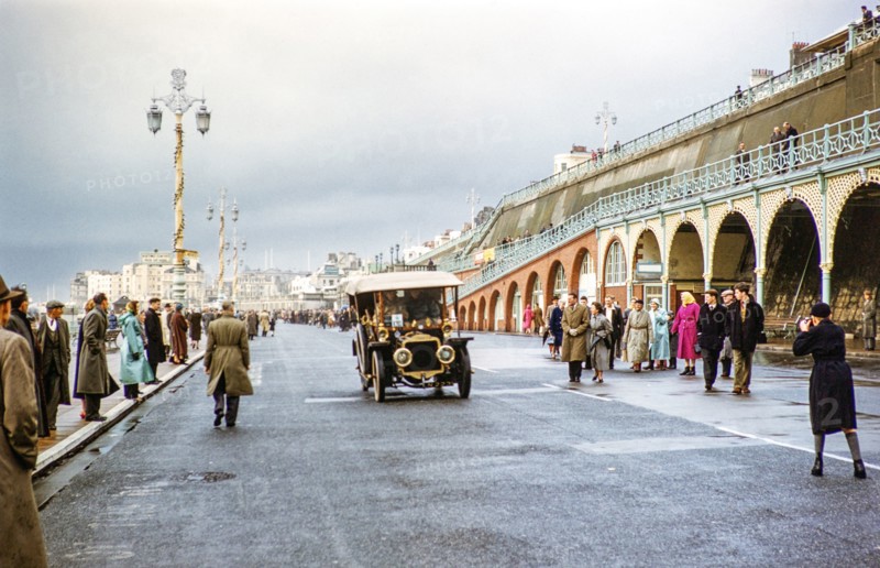 Old vintage vehicles for London to Brighton classic car rally, Brighton, East Sussex, England, UK 1950s.
