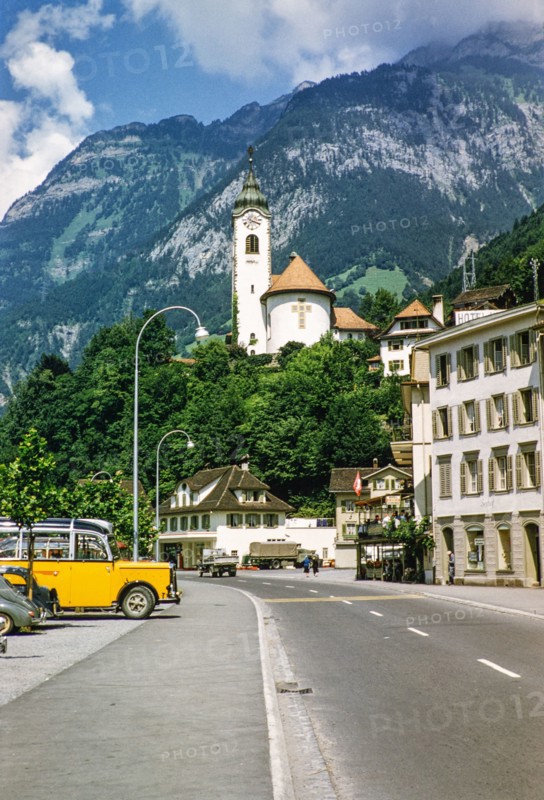 Church of the Sacred Heart of Jesus, Pfarrkirche Herz Jesu, Fluelen or Flüelen, Lake Lucerne, Canton of Uri, Switzerland, Europe,1950s.