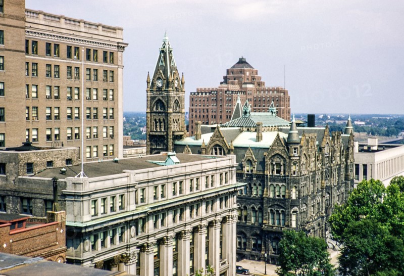 Oblique angle raised view from rooftop of Old City Hall building, Richmond, Virginia, USA c1953.