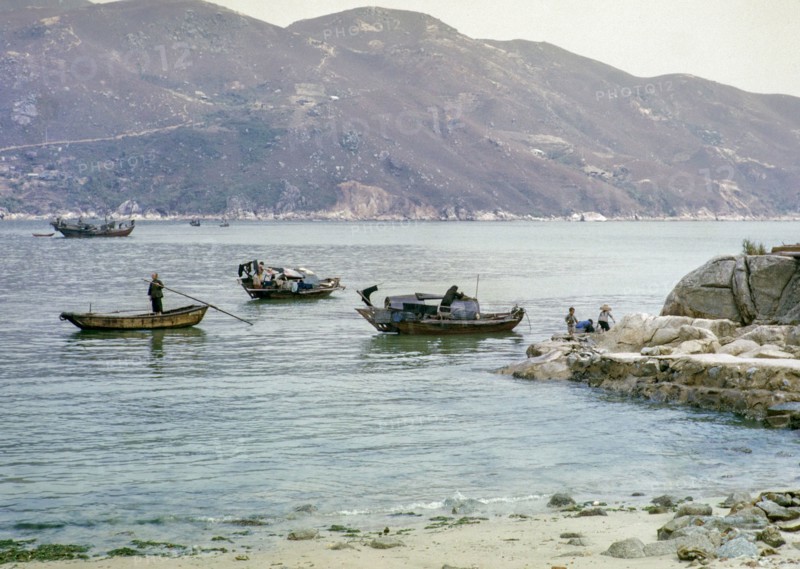 People living on sampan boats probably at Tide Cove, New Territories, Hong Kong, Asia, 1964.