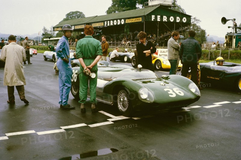 Bill de Selincourt, Whitsun Sports car race 3 June 1963, First place winner, Lotus Climax car on start line, Goodwood, England, UK.
