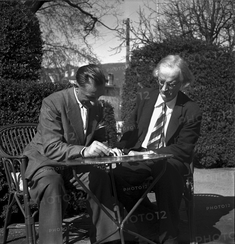 Deep-sea research scientists Pietro Vassena and Auguste Piccard, Sierre 1948