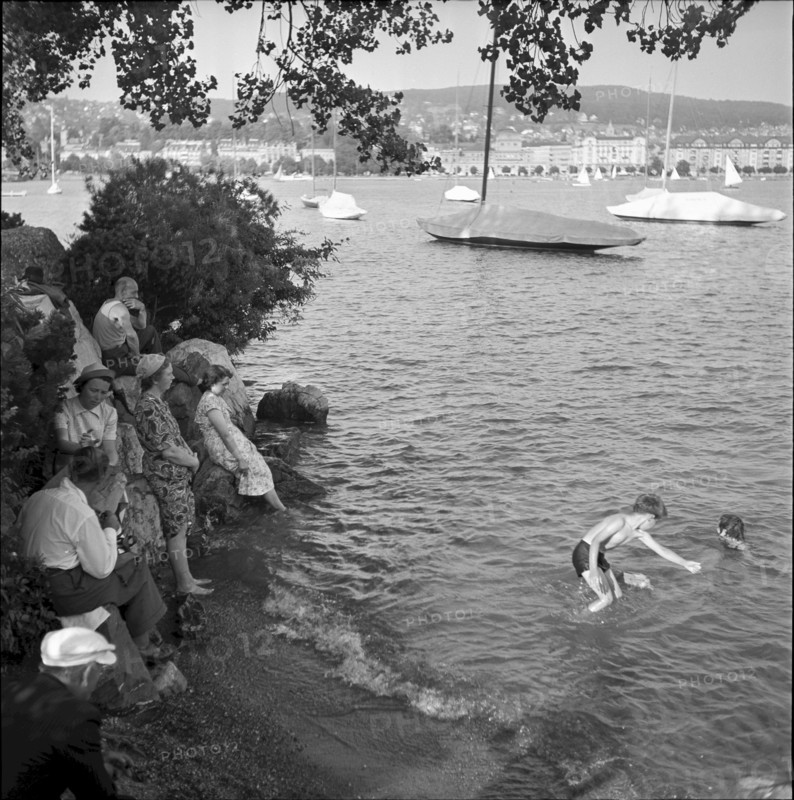 People relaxing on the lakefront, Zurich 1952