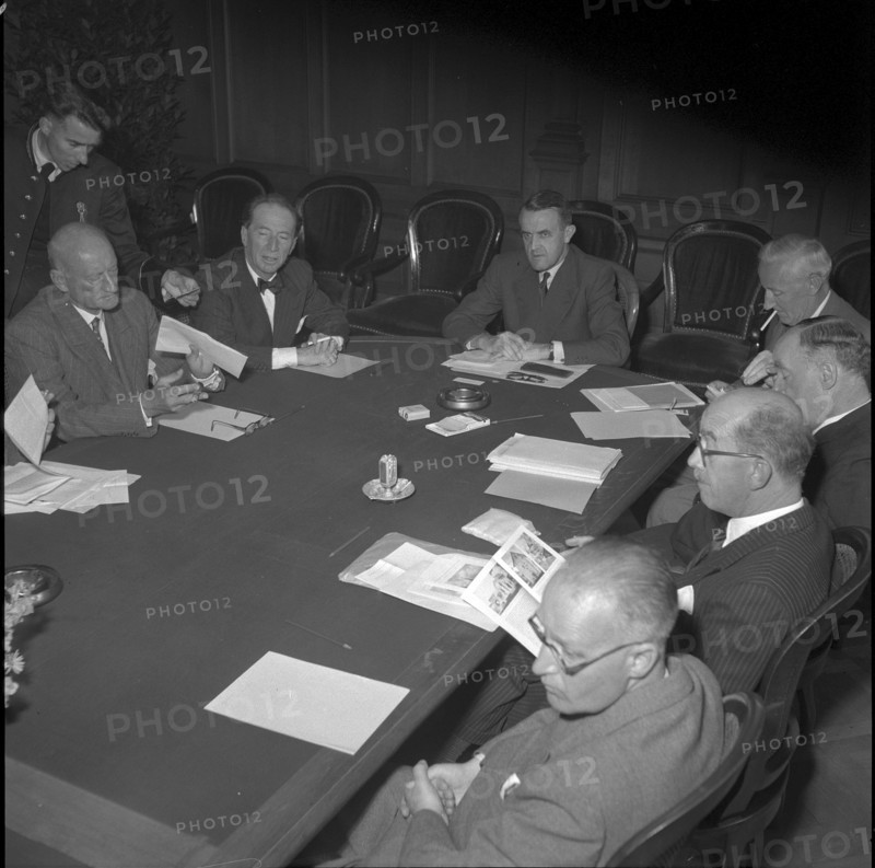 Swiss diplomats conference Berne 1951. Stucki, Celio, Petitpierre, Zehnder