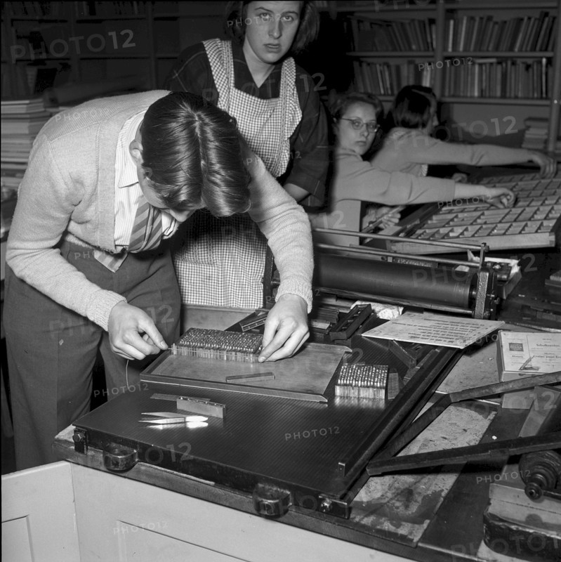 Pupils working in the Milchbuck school printers, Zurich 1952