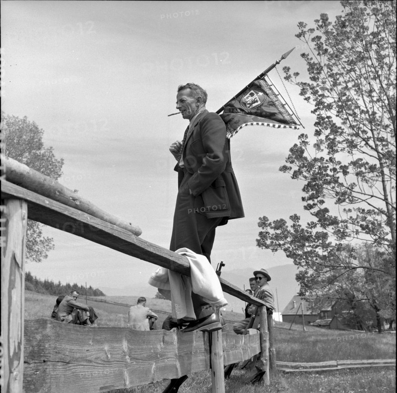 Man belonging to a rifle association at the commemoration 550 years Battle of Stoss, 1955