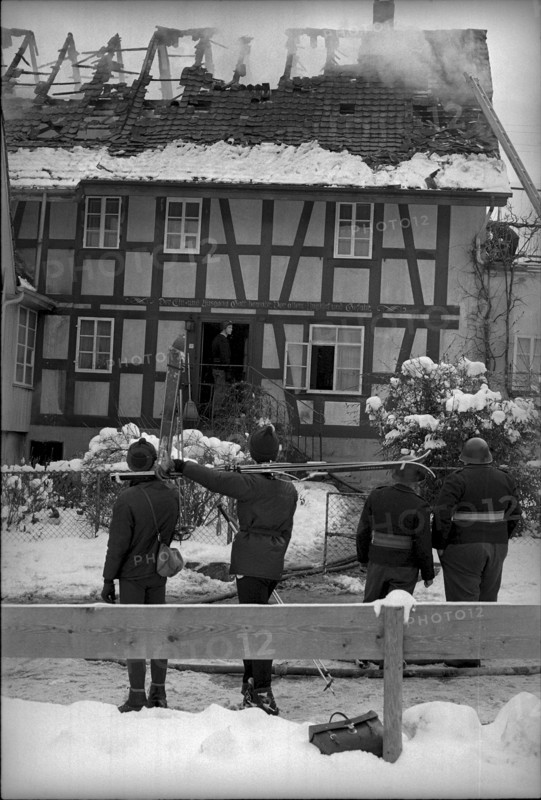 Fire at a historical half-timbered house in Langnau 1968