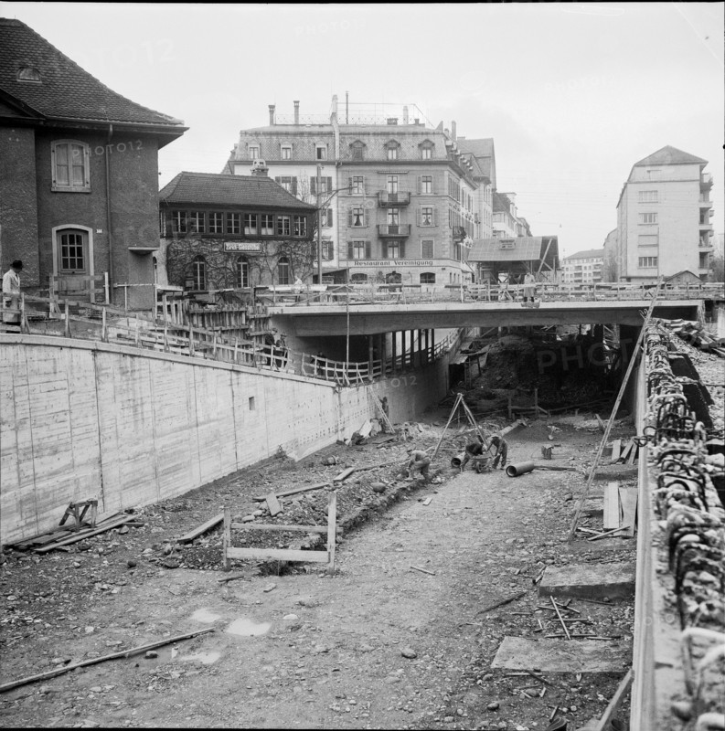 Underpass Giesshubel Zurich under construction 1955