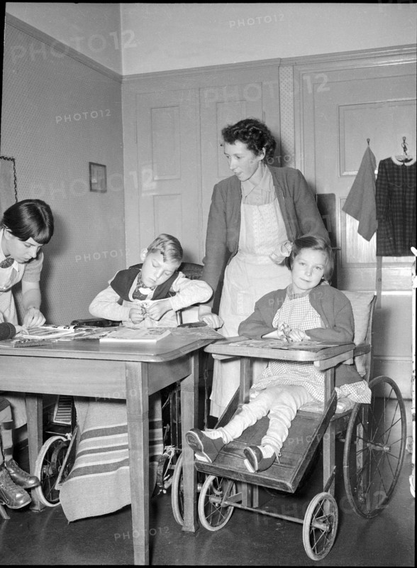 Student with handicapped children at school for social work, Zurich 1953