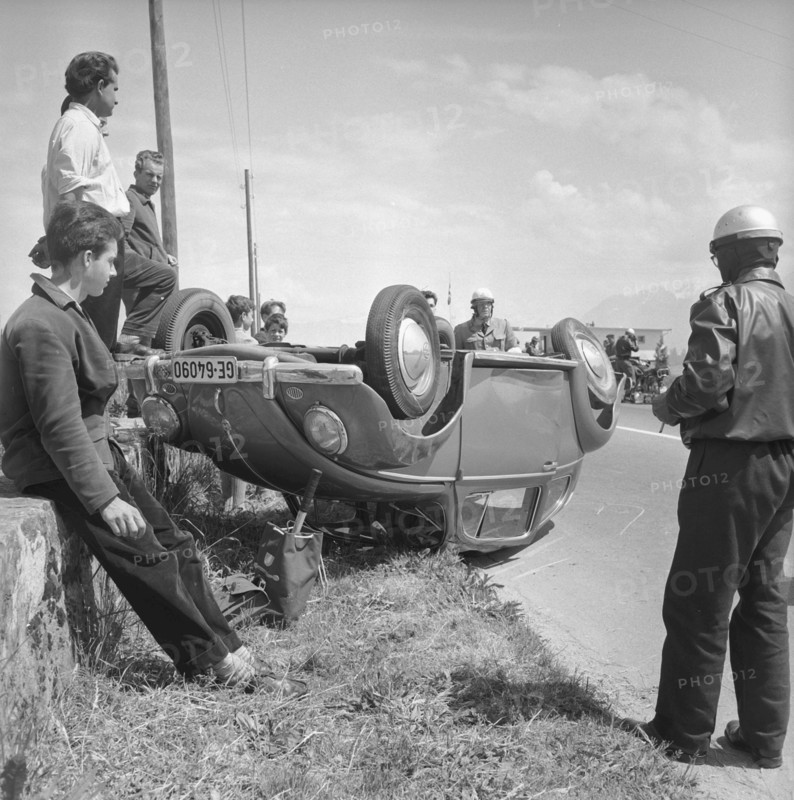Car turned over because of failed overtaking manoeuvre 1957