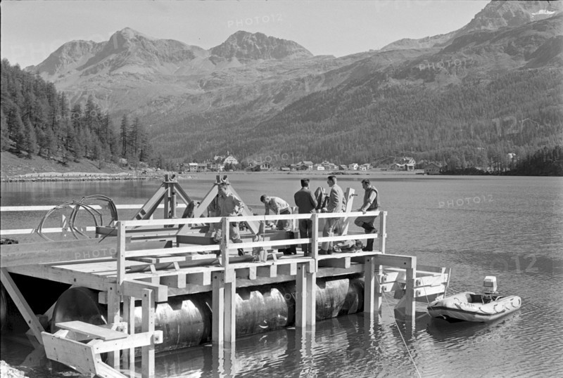 Installation of a telephone cable into Silsersee, 1963